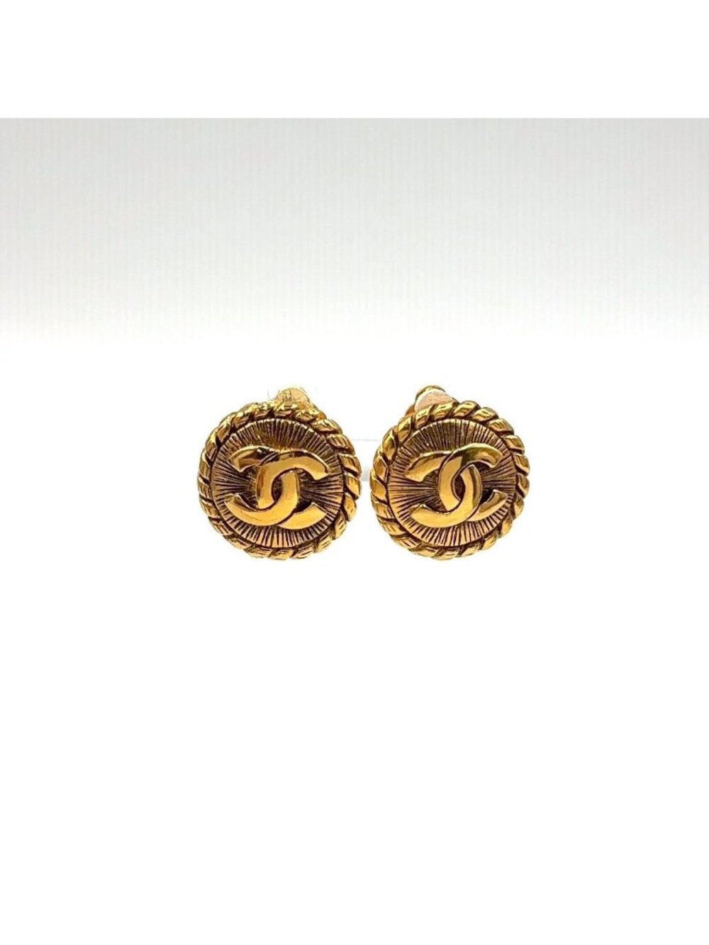 Chanel CC Logo Vintage Gold Plated Earrings